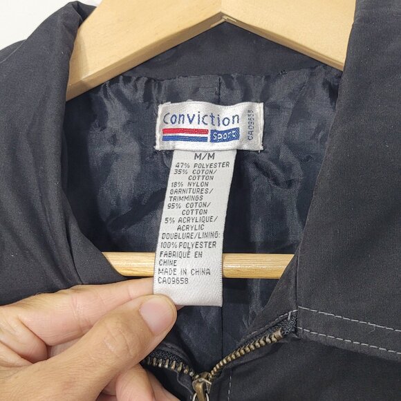 Conviction Black Grey Cotton Blend Lightweight Full Zip Up Casual Jacket Medium - Picture 13 of 16